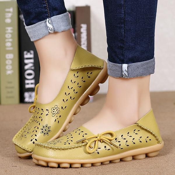 Pabrik Grosir Sandal Musim Panas Sepatu Lubang Kasut Leper Kulit Kasual Perempuan Berusia Doug Mama Sepatu Kode HIJAU-Intl
