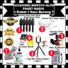 Paket Accesories Berfoto Selfie - Premium Tongsis Black Edition Tongsis Kamera Action + Travel Adapter Charger Plus Micro USB Cable + Superwide / SelfiCam + Tas HP Waterproof + Tripod Mini Flexible Holder U + Card Reader MicroSD & Popcoket Mobile Phone
