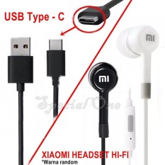 Paket Bundling Kabel data Xiaomi TYPE - C untuk Mi4c, Mi5, Mi5+, Mi 6 and other + Headset Hi-fi Jack A.v 3.5mm