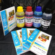 PAKET TINTA CANON 250ML 4 WARNA PHOTO QUALITY BONUS PHOTO PAPER