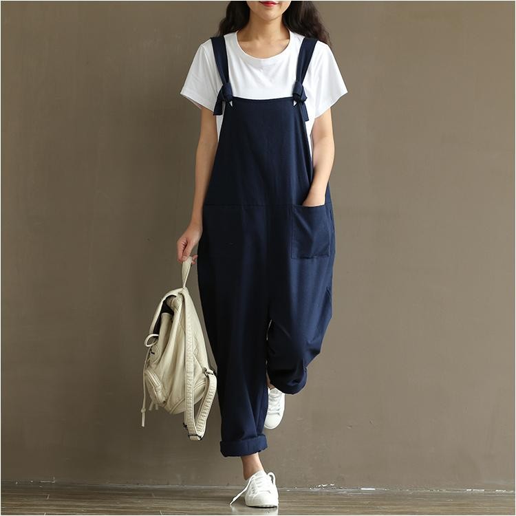 Panda Online Rompers Wanita Jumpsuit Musim Semi Musim Panas Tak Berlengan Kasual Katun Antik Overall M-3XL-Internasional
