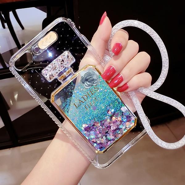 Pasir Isap Cair Glitter Case untuk OPPO R9s Plus/OPPO F3 PLUS Soft TPU LED Flash Incoming Call Blink Senter Cover Dinamis Bling Parfum Botol Biru-Intl