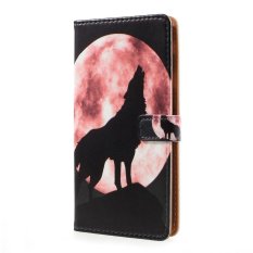 Pola Percetakan Dompet Kulit Magnetic Case untuk Samsung J7 Perdana/On7 2016-Serigala Melolong Di Bulan-Intl