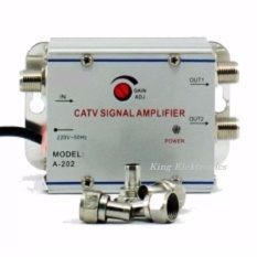 Penguat Penjernih Sinyal Frekwensi TV Antena + 2 Way Splitter (CATV Signal Amplifier) Booster Indoor Outdoor