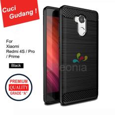 Peonia Carbon Shockproof Hybrid Premium Quality Grade A Case for Xiaomi Redmi 4S / Redmi 4 Prime / Redmi 4 Pro (sama ukuran, flash kiri) - Hitam