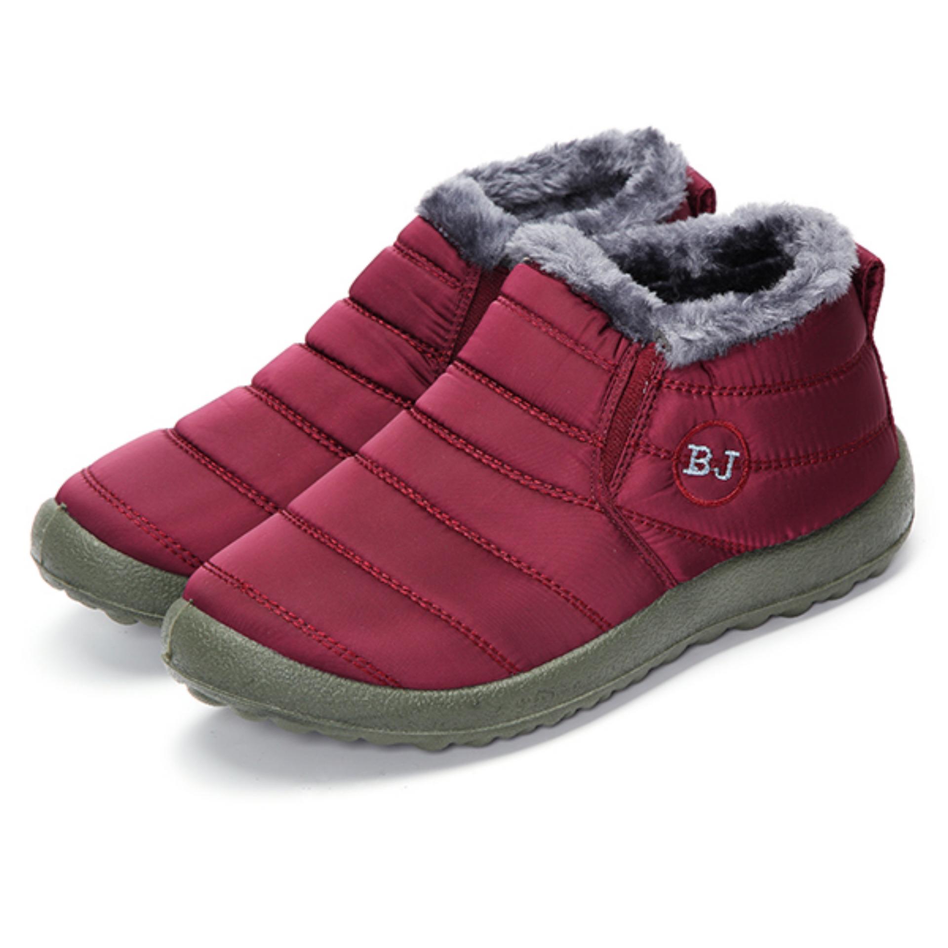 Perempuan HOT Musim Dingin Hangat Kain Fur-lined SLIP ON Pergelangan Kaki Sepatu Bot Salju Sepatu Sneakers MERAH