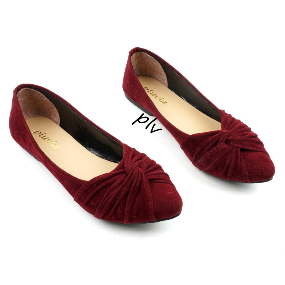 Pluvia - RNB Sepatu Flat Shoes Wanita Twisted Bow - Maroon