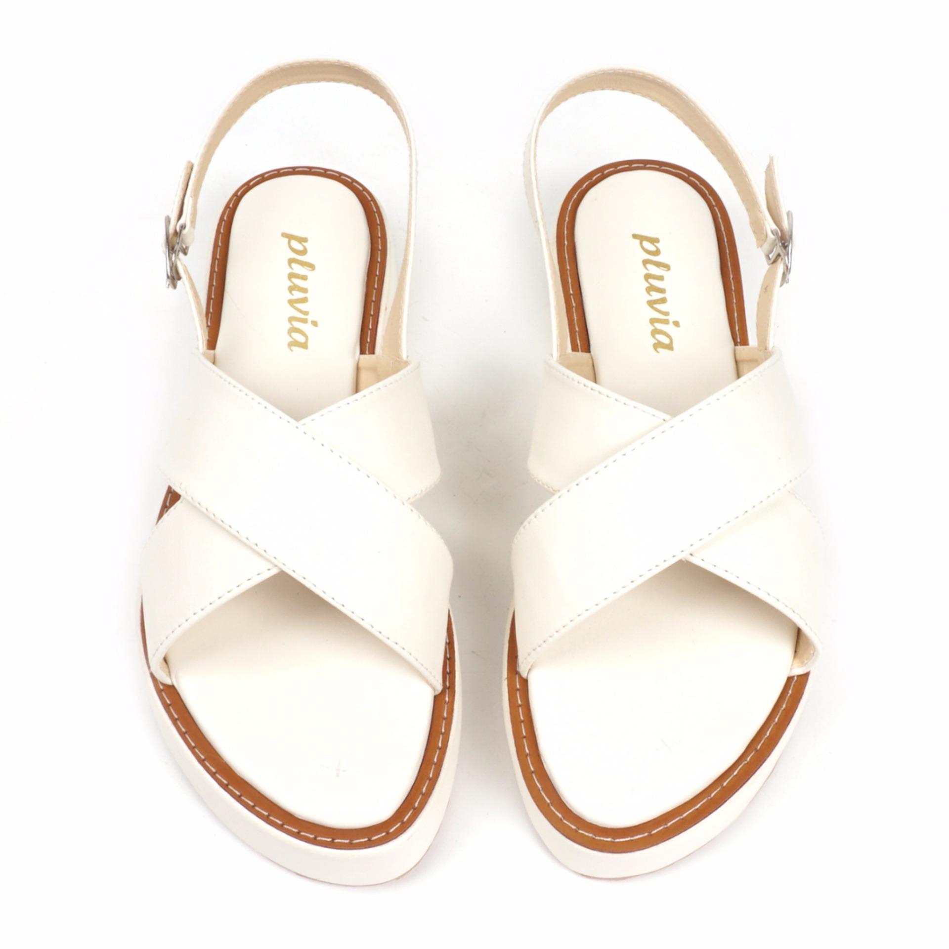 Pluvia - Sandal Flat Wanita Platform Cross Strap JP03 - Putih