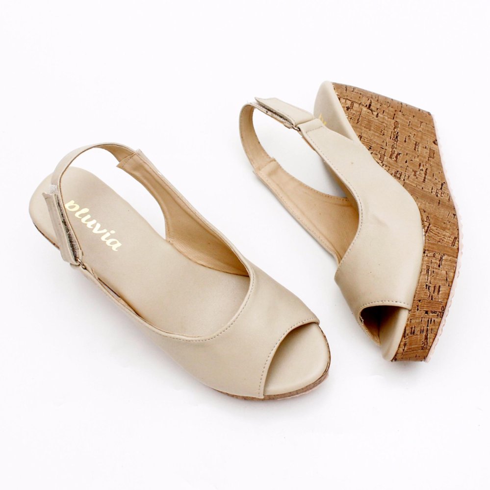 Pluvia - Sepatu Sandal Wedges Wanita Slingback MS10 - Cream