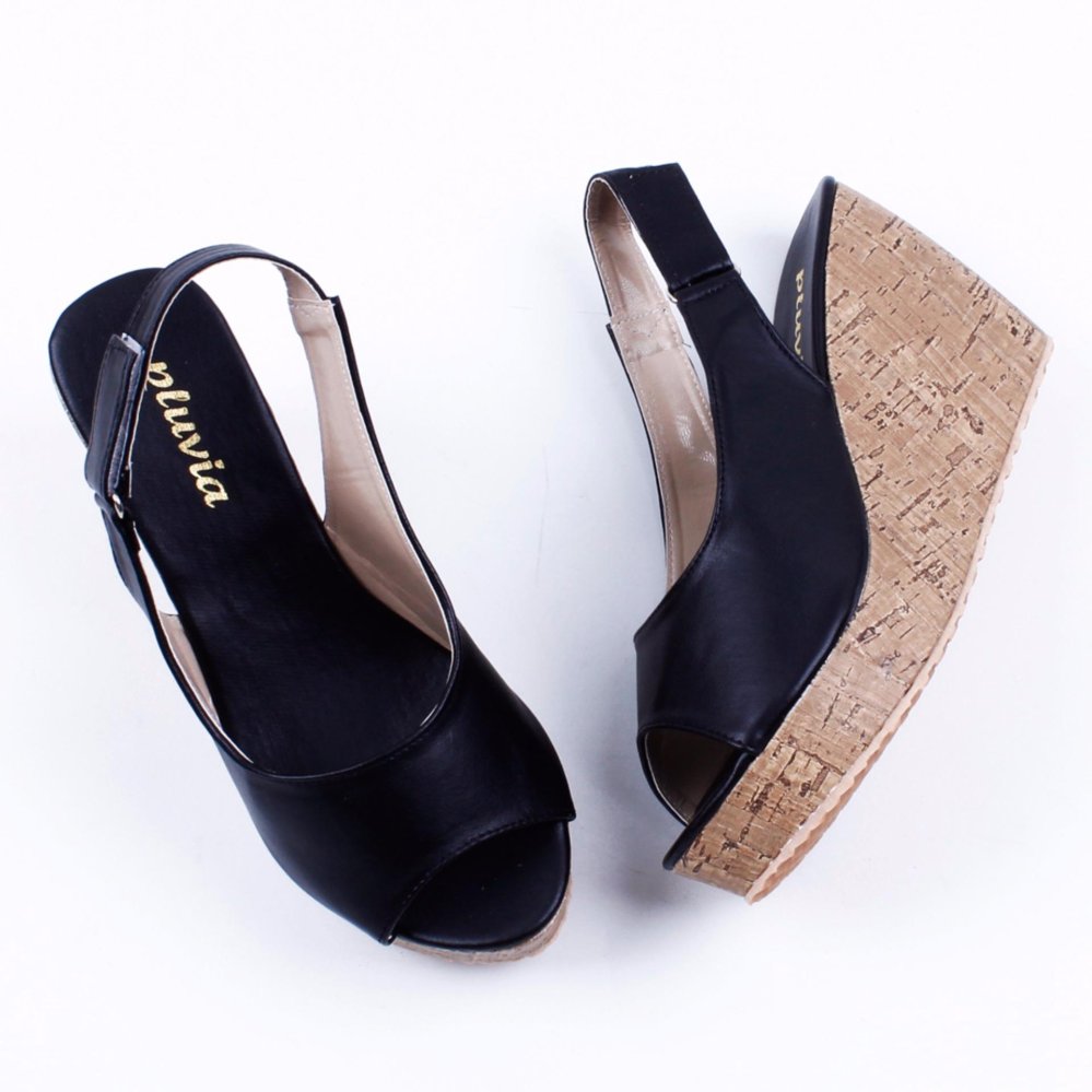 Pluvia - Sepatu Sandal Wedges Wanita Slingback MS10 - Hitam