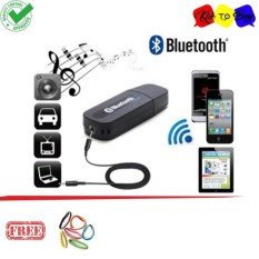 Portable USB 3.5mm Version 2.1 AUX Wireless Bluetooth Music Audio Receiver Adapter Car AUX Home Audio System + Free AUX Cable - Hitam + Ikat Rambut Klik to Buy 1 pcs