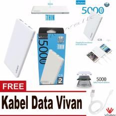 Power Bank Vivan C5 5000mAh 2 Ports USB Slim powerbank Free Kabel Data Vivan