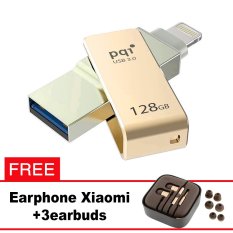 Pqi iConnect Mini OTG Flashdisk Lightning Apple & USB 3.0 - 128GB Emas + FREE Xiaomi Earphone