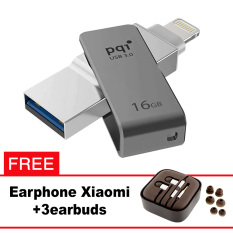 Pqi iConnect Mini OTG Flashdisk Lightning Apple & USB 3.0 - 16GB Abu-abu + FREE Xiaomi Earphone