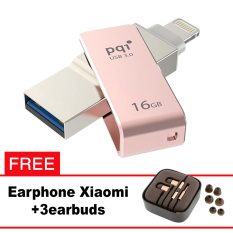 Pqi iConnect Mini OTG Flashdisk Lightning Apple & USB 3.0 - 16GB Merah muda + FREE Xiaomi Earphone
