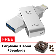Pqi iConnect Mini OTG Flashdisk Lightning Apple & USB 3.0 - 16GB Silver + FREE Xiaomi Earphone