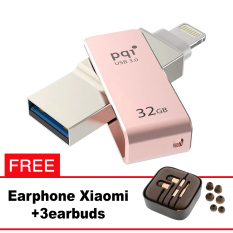 Pqi iConnect Mini OTG Flashdisk Lightning Apple & USB 3.0 - 32GB Rose Gold + FREE Xiaomi Earphone