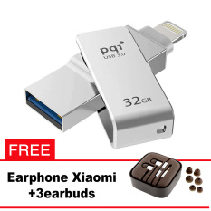 Pqi iConnect Mini OTG Flashdisk Lightning Apple & USB 3.0 - 32GB Silver + FREE Xiaomi Earphone