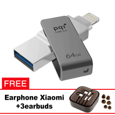 Pqi iConnect Mini OTG Flashdisk Lightning Apple & USB 3.0 - 64GB Abu-abu + FREE Xiaomi Earphone