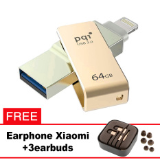 Pqi iConnect Mini OTG Flashdisk Lightning Apple & USB 3.0 - 64GB Emas + FREE Xiaomi Earphone
