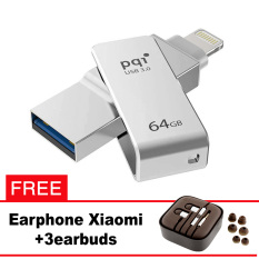 Pqi iConnect Mini OTG Flashdisk Lightning Apple & USB 3.0 - 64GB Silver + FREE Xiaomi Earphone
