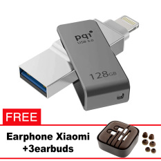 Pqi iConnect Mini OTG Flashdisk Lightning Apple & USB 3.0 - 128GB Abu-abu + FREE Xiaomi Earphone