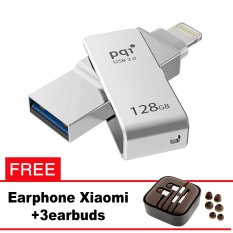 Pqi iConnect Mini OTG Flashdisk Lightning Apple & USB 3.0 - 128GB Silver + FREE Xiaomi Earphone