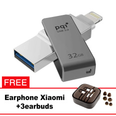 Pqi iConnect Mini OTG Flashdisk Lightning Apple & USB 3.0 - 32GB Abu-abu + FREE Xiaomi Earphone
