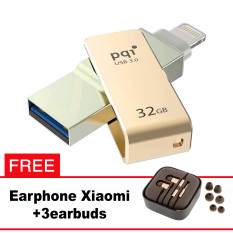 Pqi iConnect Mini OTG Flashdisk Lightning Apple & USB 3.0 - 32GB Emas + FREE Xiaomi Earphone