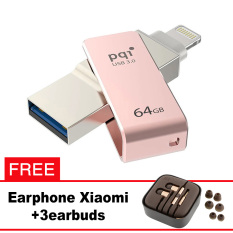 Pqi iConnect Mini OTG Flashdisk Lightning Apple & USB 3.0 - 64GB Rose Gold + FREE Xiaomi Earphone