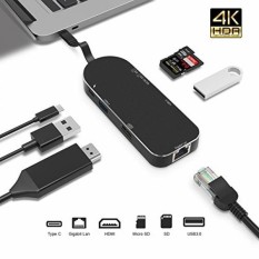 Premium 7-In-1 Usb-c HUB-TYPE C Power Delivery + 4 K HDMI + Pembaca Kartu + Ethernet Adapter Gigabit + 2 USB 3.0 Port (5 Gbps) -luckydiy Multi-port Adapter untuk MacBook (Pro)/Chromebook/matebook dan Lainnya (hitam) -Intl