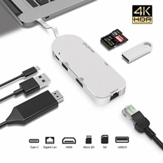 Premium 7-In-1 Usb-c HUB-TYPE C Power Delivery + 4 K HDMI + Pembaca Kartu + Ethernet Adapter Gigabit + 2 USB 3.0 Port (5 Gbps) -luckydiy Multi-port Adapter untuk MacBook (Pro)/Chromebook/matebook dan Lainnya-Intl