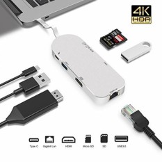 Premium 7-In-1 USB-C Hub-TYPE C Power Delivery + 4 K HDMI + Card Reader + Ethernet Gigabit Adaptor + 2 USB 3.0 Port (5 Gbps) -LUCKYDIY Multi-port Adapter untuk MacBook (Pro)/Chromebook/Matebook dan Lainnya-Intl