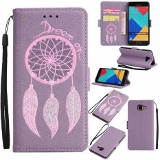 Premium Embossed Wind Chimes PU Dompet Kulit Folio Flip Kasus dengan Tali Tangan Yang Dapat Dilepas Slot Kartu Fungsi Kickstand Cover Case untuk Samsung Galaxy On5 2016/J5 Prime-Intl