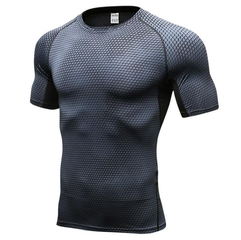 Pria 3D Print Fitness Latihan Olahraga Ketat T-shirt Elastis (Hitam)-Intl
