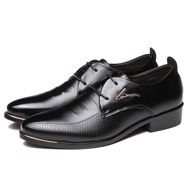 Pria Pakaian Bisnis Formal Sepatu Kulit Oxford Renda Runcing Toe Pantofel Hitam-Intl