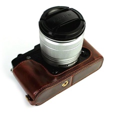 Protective PU Leather Half Camera Case Bag Cover BaseforFujifilmXE1 XE2(Camera Not Included) Coffee