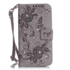 PU Kulit Beauty Luxury 3D Fashion Handmade Bling Crystal Rhinestone Butterfly Fashion Stand Pemegang Kartu Kredit Pemegang Flip Wallet Case untuk IPhone 5 S/SE/5 (Abu-abu) -Intl