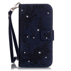 PU Kulit Beauty Luxury 3D Fashion Handmade Bling Crystal Rhinestone Butterfly Fashion Stand Pemegang Kartu Kredit Pemegang Flip Wallet Case untuk IPhone 5 S/SE/5 (Navy Biru) -Intl