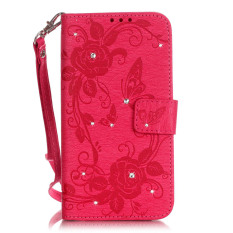 PU Kulit Beauty Luxury 3D Fashion Handmade Bling Crystal Rhinestone Butterfly Fashion Stand Pemegang Kartu Kredit Pemegang Flip Wallet Case untuk IPhone 5 S/SE/5 (Pink) -Intl