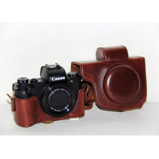 Pu Sarung Kamera Kulit Penutup Tas dengan Tali Bahu untuk Canon G5X Kopi (Kamera Tidak Termasuk)