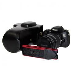 Kamera Kulit PU For Canon 600D/650D/700D/760D 18-55mm 18-135mm 18-200mm Lensa (hitam) -Internasional