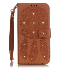 PU Kulit Mewah 3D Fashion Kristal Kelap-kelip Buatan Tangan Berlian Imitasi Berdiri Pemegang Kartu Kredit Pemegang Flip Pelindung Dompet untuk Samsung Galaxy J5 (Coklat) -Intl