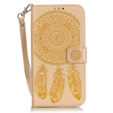 PU Kulit Mewah 3D Fashion Kristal Kelap-kelip Buatan Tangan Berlian Imitasi Stand Kartu Kredit ID Pemegang Flip Pelindung Dompet untuk Samsung Galaxy S6 Edge (Emas) -Intl