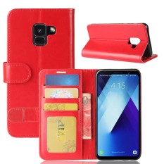 PU Leather Wallet Case Cover for Samsung Galaxy A7 2018 (Red)