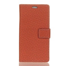 PU Leather Woven Pattern Wallet Case Cover for Sharp Aquos Sense SHV40 SH-01K (Brown) - intl