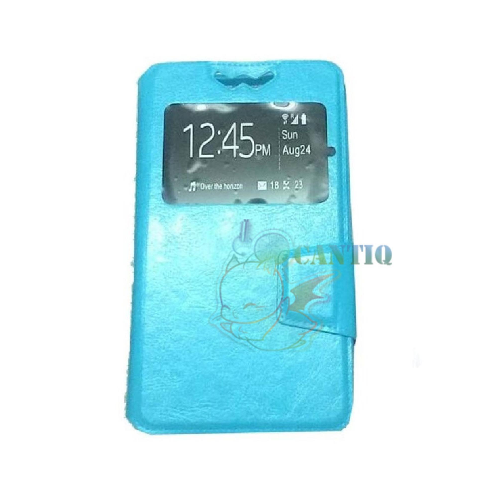 QCF Flip Cover Universal F4 View Untuk Evercross Elevate Y2 Power Flipshell / Sarung Case-/ Leather Case - Biru Muda