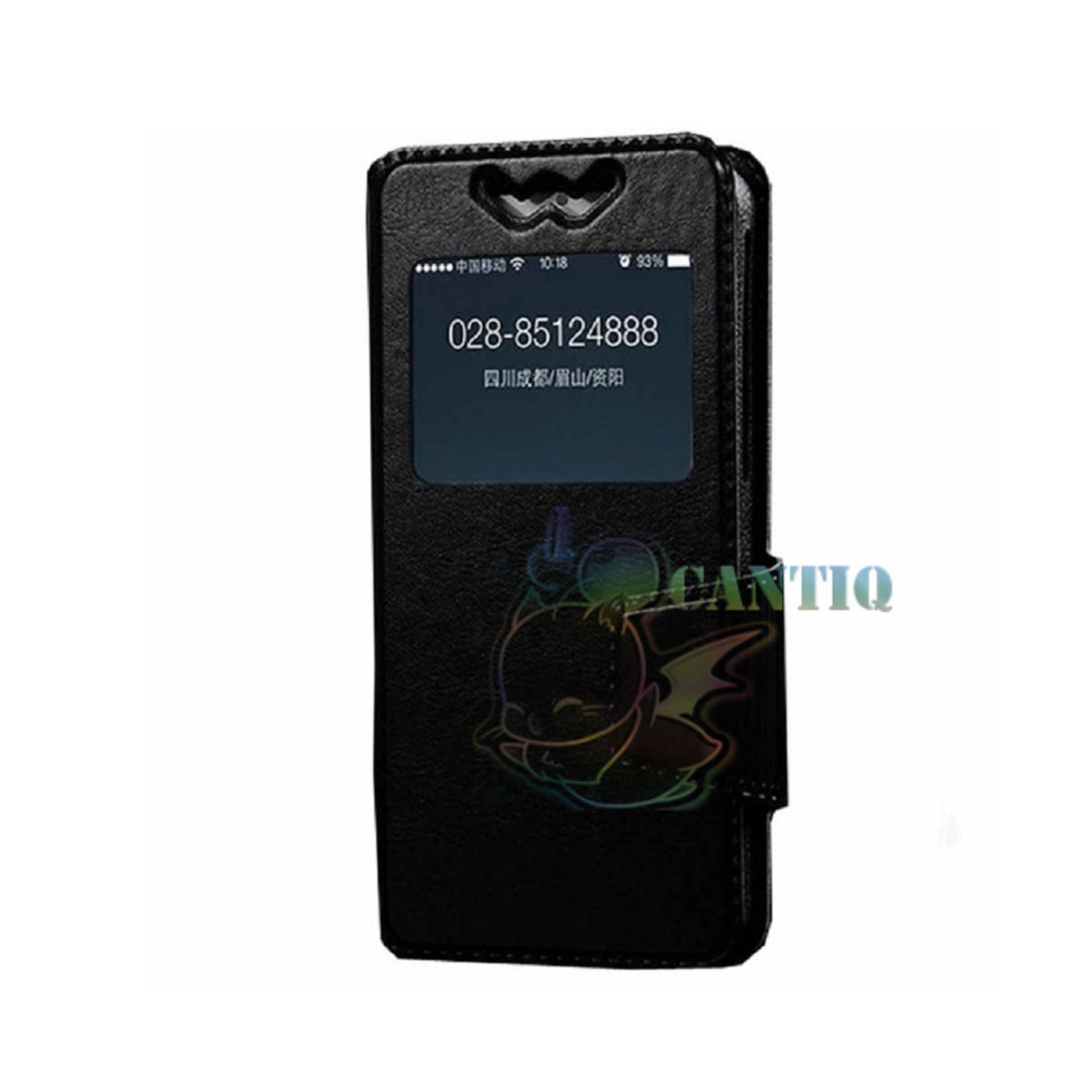 QCF Flip Cover Universal F4 View Untuk Evercross Elevate Y2 Power Flipshell / Sarung Case-/ Leather Case - Hitam