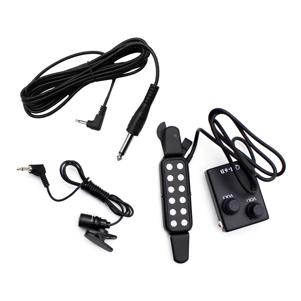 QH-6B 12 Lubang Suara Magnetic Pick Gitar Transduser Kit With Kontroler Volume Kelepak Mikrofon Kabel Audio Klip Dasi Papan 96.52 CM/99.06 Cm/101.6 Cm/104.14 Cm Gitar Akustik