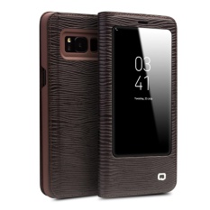 QIALINO Fashion Genuine Leather Case Cover Ultrathin Flip Bag Sleep Wake untuk Samsung Galaxy S8, Lizard Pola Strip-Intl